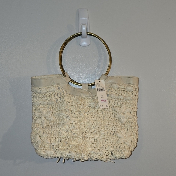 Anthropologie Handbags - Anthropologie Beige Textured Tote with Gold Ring Handles NWT LOT-Q